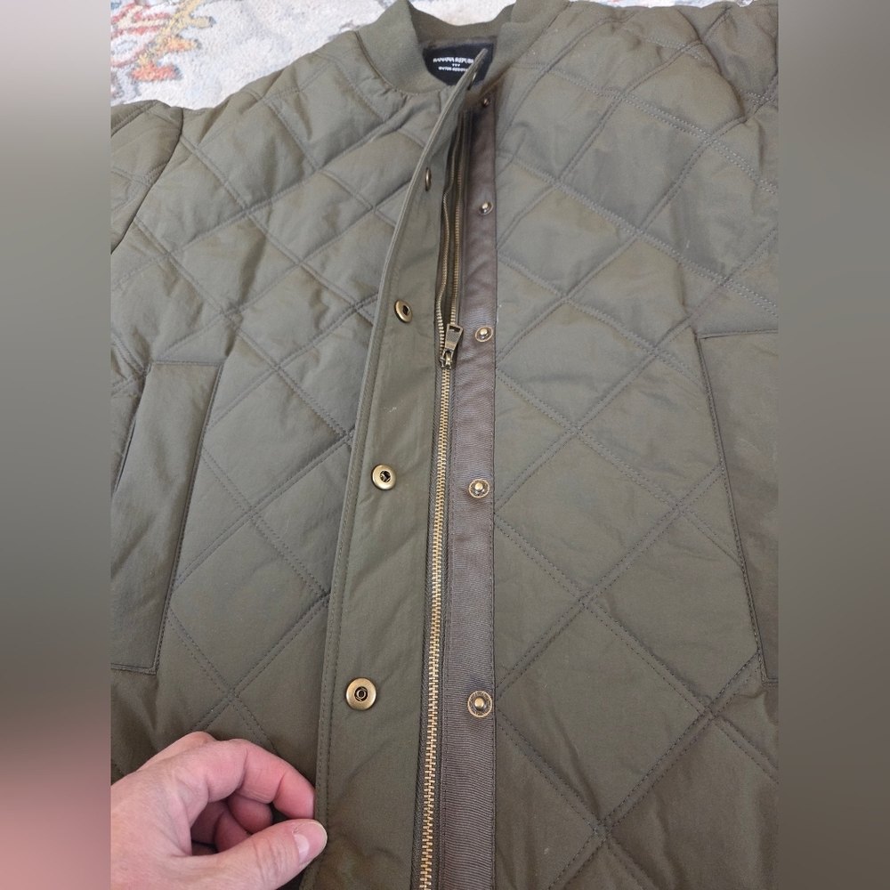 Banana Republic Nylon Quilted Jacket Water Resistant Snap Zip Bomber Green Small - Picture 9 of 14